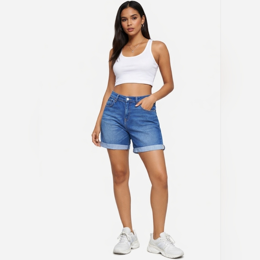 Old Navy Original Cuffed Denim Shorts Sz 16 High Rise Relaxed Mom Summer Casual